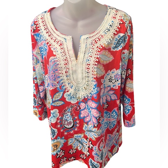 Talbots Large Petite Boho Paisley Top – Pima Cotton & Modal Blend - Picture 5 of 9